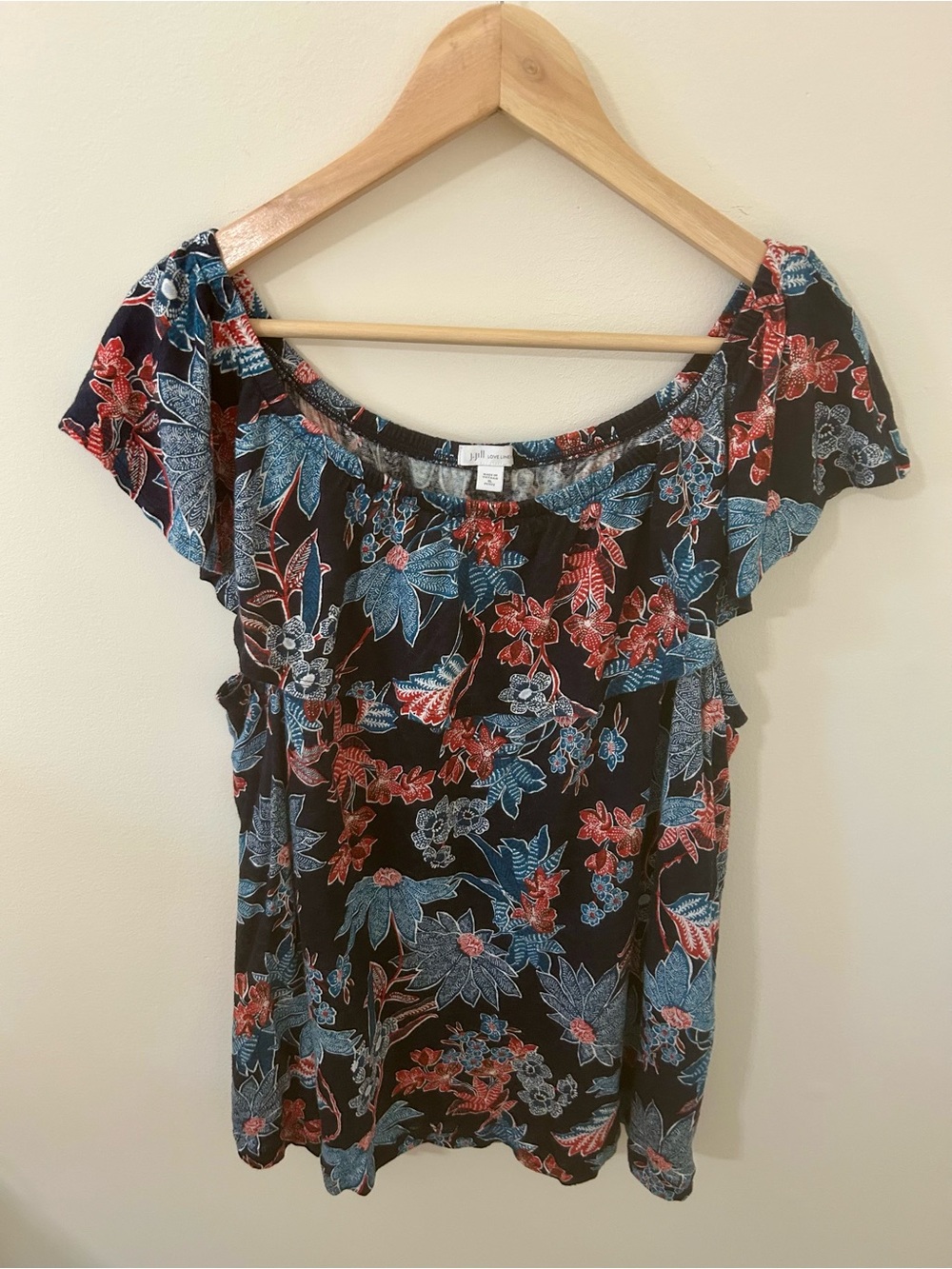 J. Jill Love Linen Sarasa Ruffle Off Shoulder Floral Tropical Top Blouse XLP